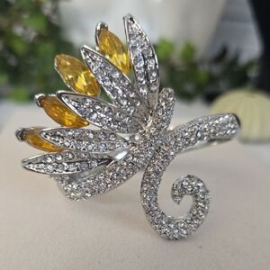 Bling! Vintage Silver CZ Statement Clamper Hinge Bracelet